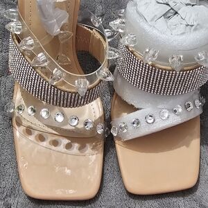 Cape Robbin Crystal Embellished Heels in Tan and Silver